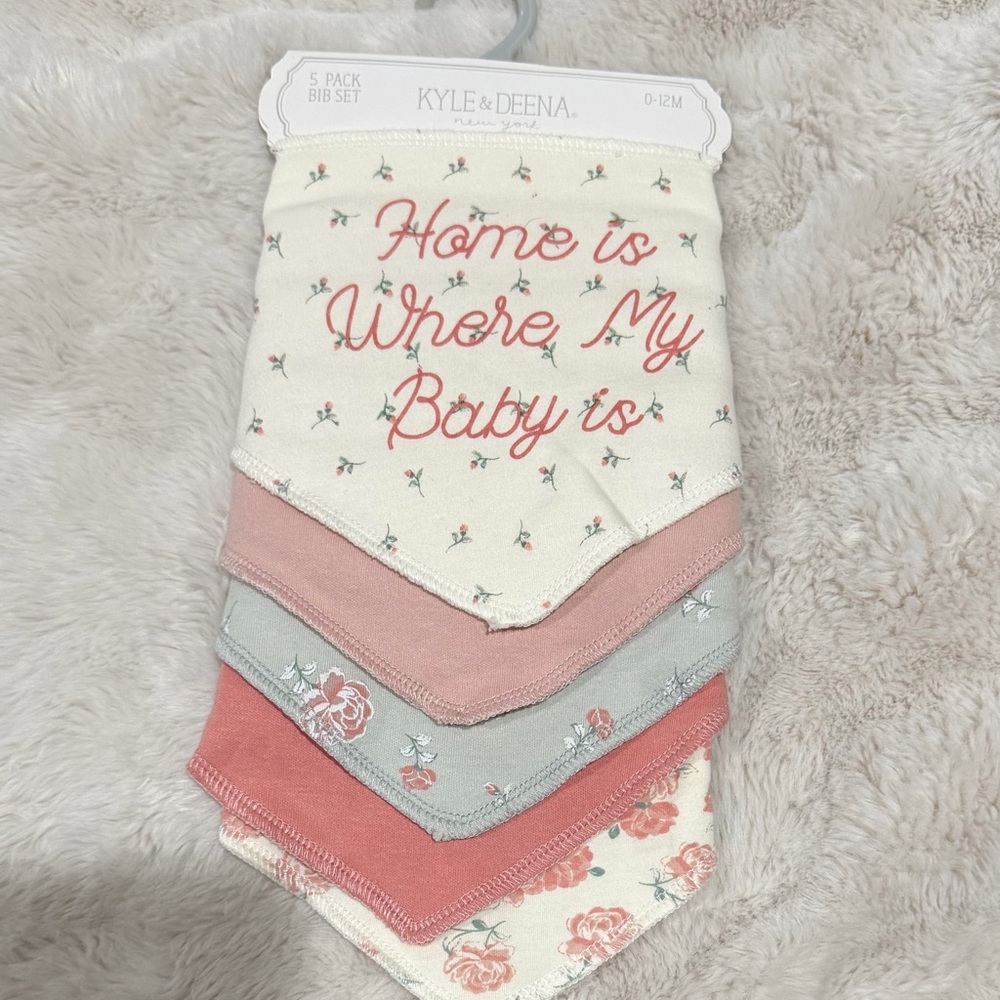 Kyle & Deena Floral and Text Print Baby Bibs - Cream, Pink, Green